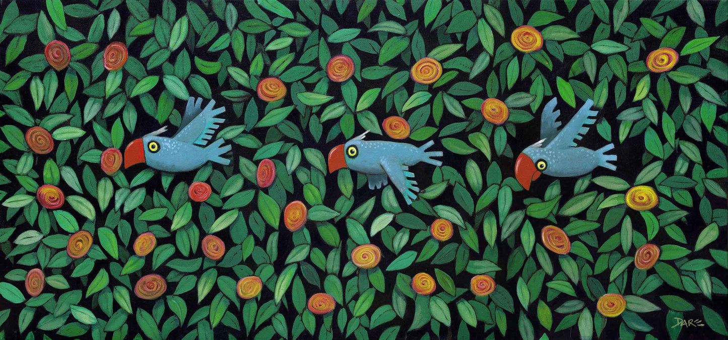 3 BLUE BIRDS - Original Artwork